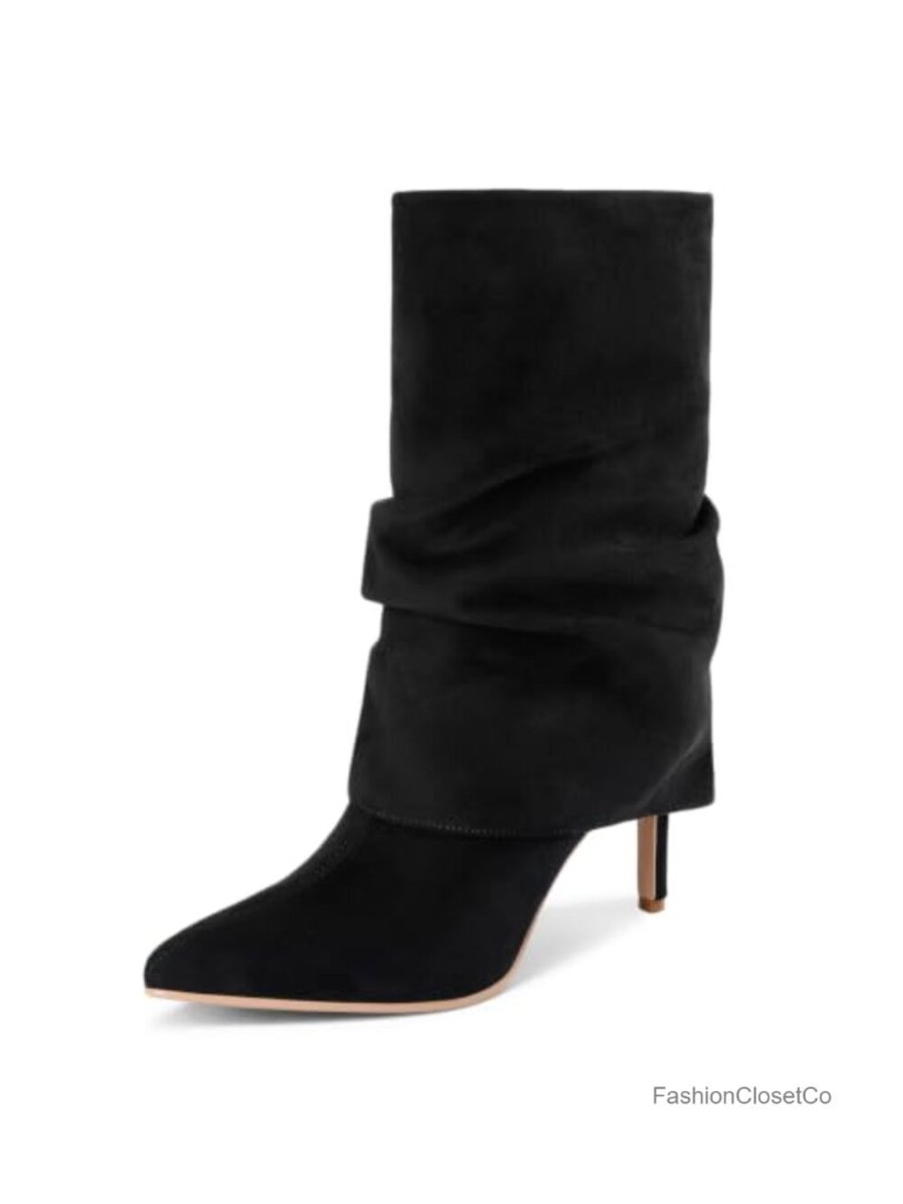 Women's Fold Over Ankle Boots Stiletto Heel Slouch Boots Faux Leather